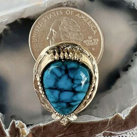 Vintage 60's 70's Signed Arthur Pepper ART Turquoise Teardrop Clip Earrings - Picture 10 of 11